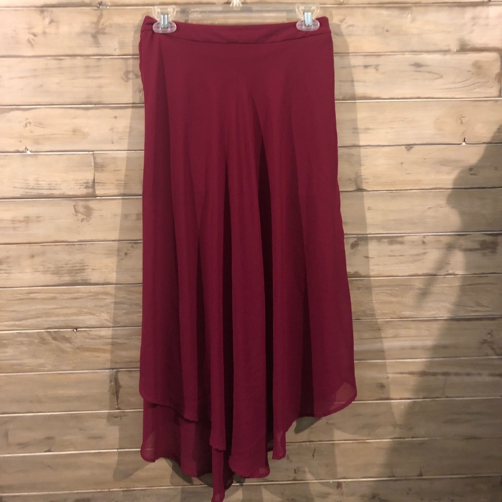 LUSH Wine midi skirt w/ asymmetric hem